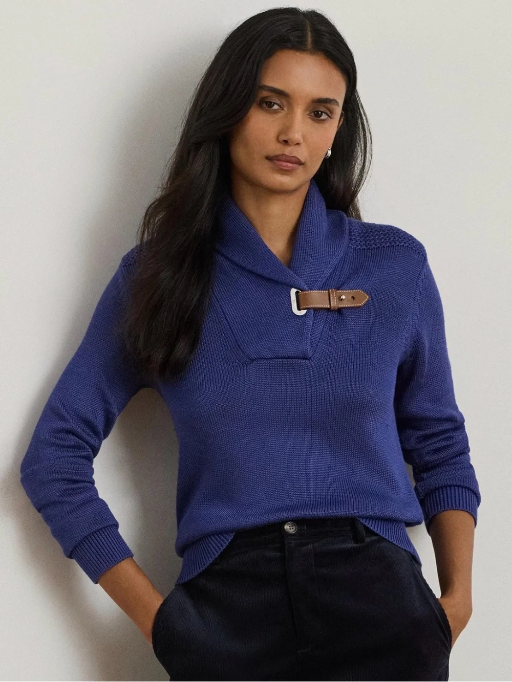 Lauren Ralph Lauren Women's Sabree Long Sleeve Buckle-Trim Sweater Blue XL - Picture 1 of 7